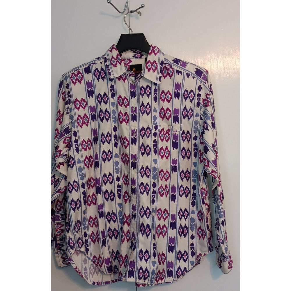 Vintage 90s Western Womens Shirt  Long Sleeve Button Up Purple Rodeo Y2k Retro